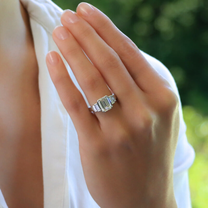 Emerald cut diamond baguette ring hot sale