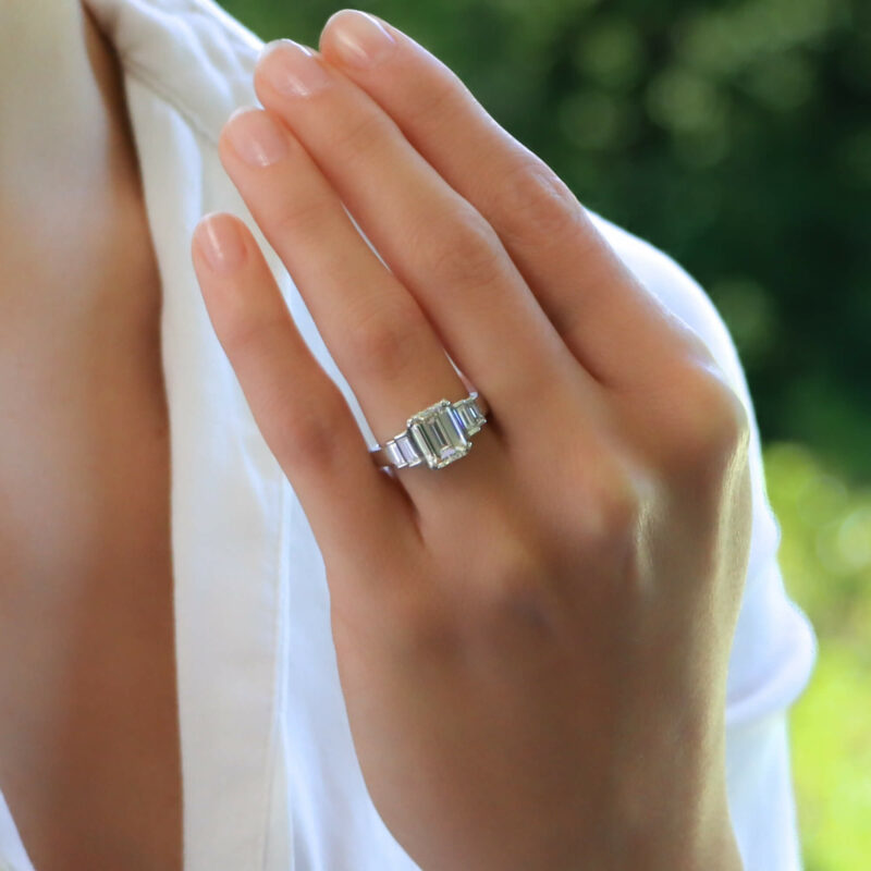 2.48 Carat Emerald Cut and Baguette Cut Diamond Ring