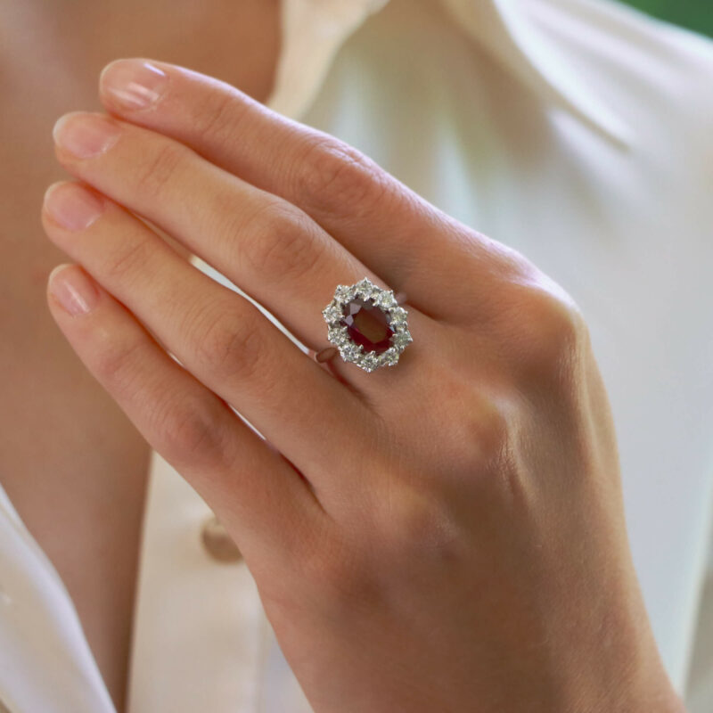 Vintage Ruby and Diamond Cluster Ring