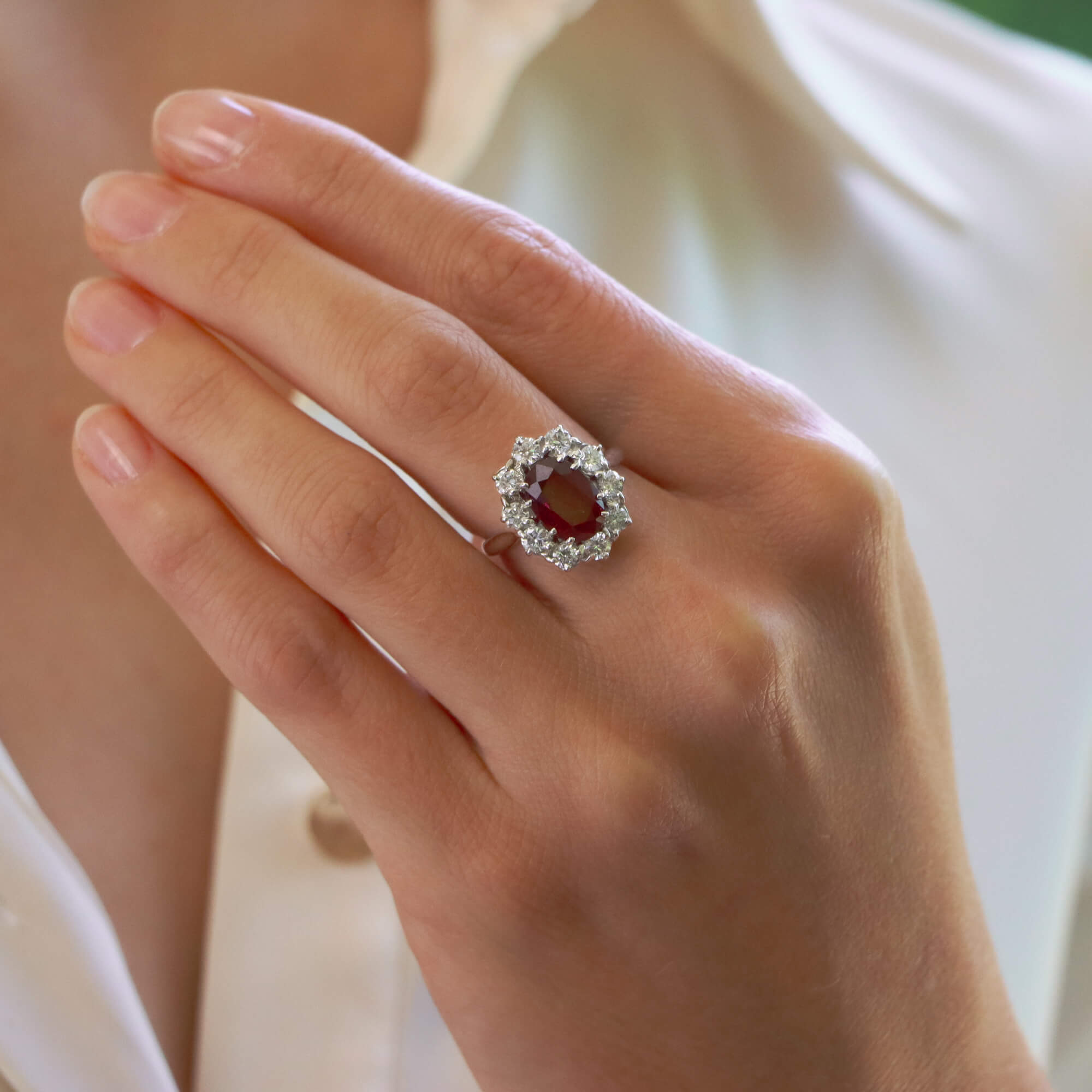 Vintage Ruby and Diamond Cluster Ring at Susannah Lovis Jewellers