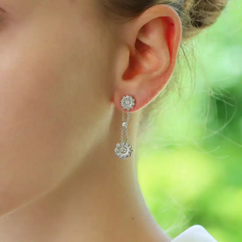 Vintage Tiffany & Co. 'Rose' Diamond Drop Floral Earrings