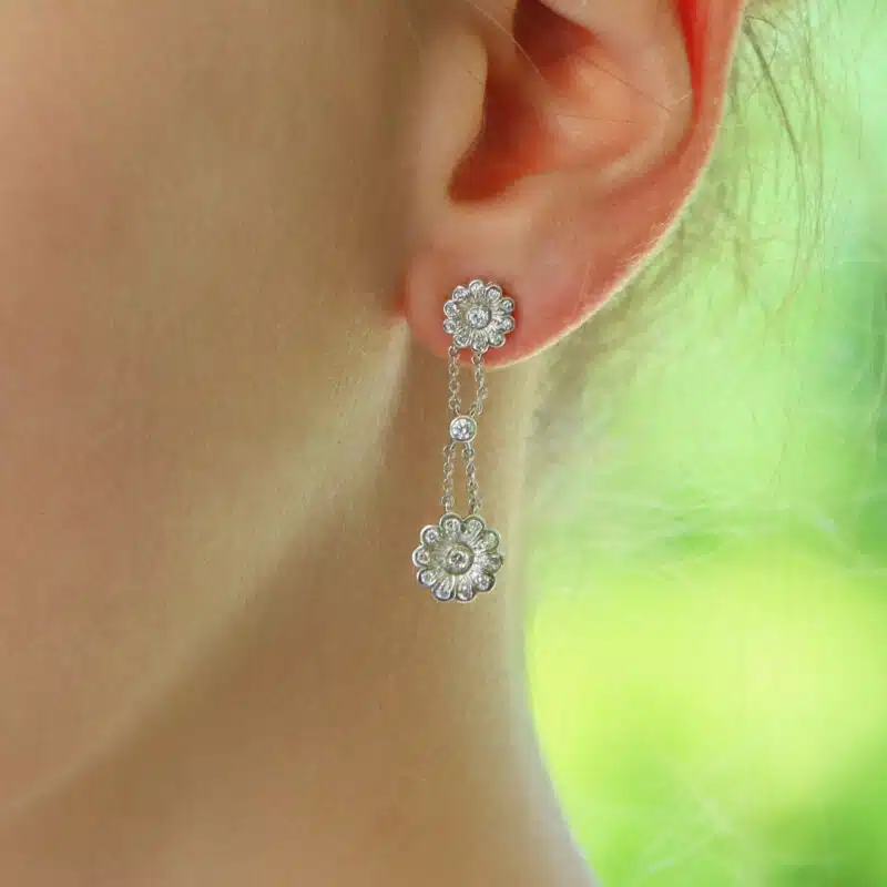 Vintage Tiffany & Co. 'Rose' Diamond Drop Floral Earrings