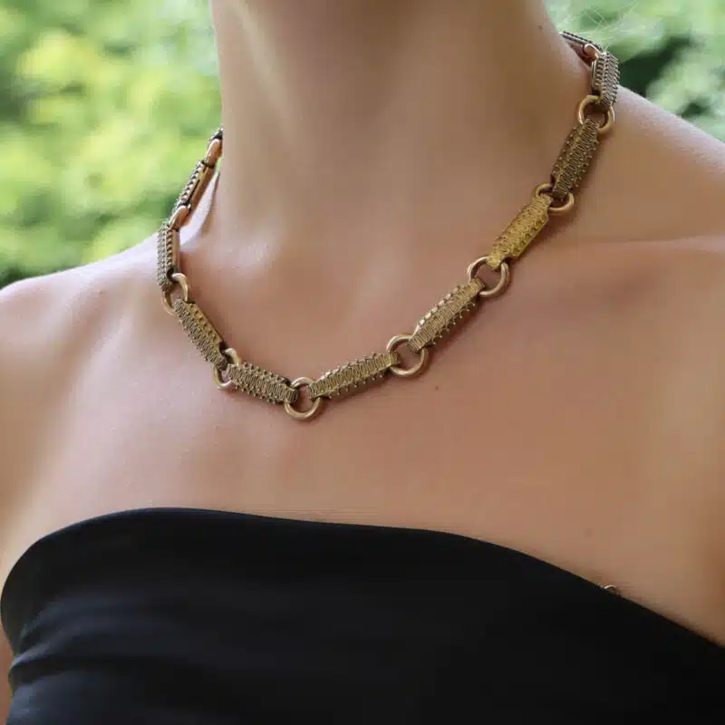 Vintage Victorian Chunky Link Necklace in Yellow Gold