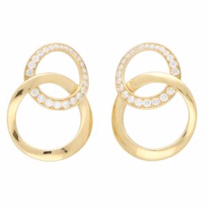 Contemporary Double Hoop Diamond Drop Earrings