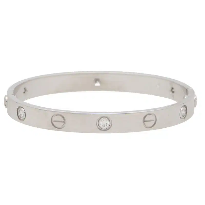 Vintage Cartier Six Diamond Love Bangle in White Gold Size 16