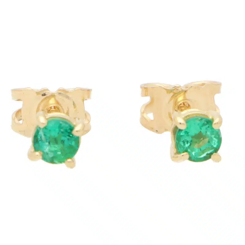 Round Cut 0.52ct Green Emerald Stud Earrings
