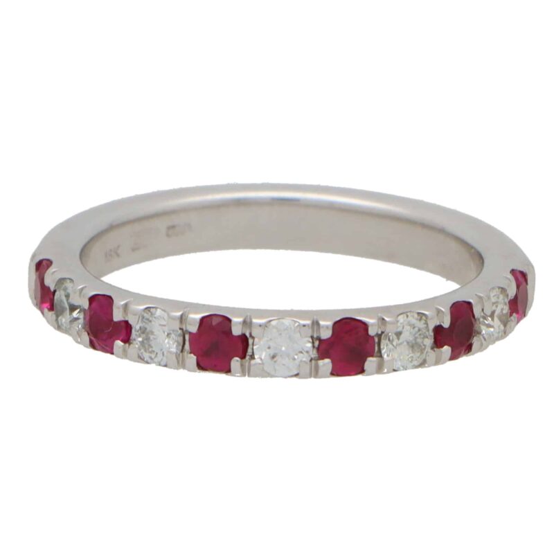 Ruby and Diamond Half Eternity Band Ring