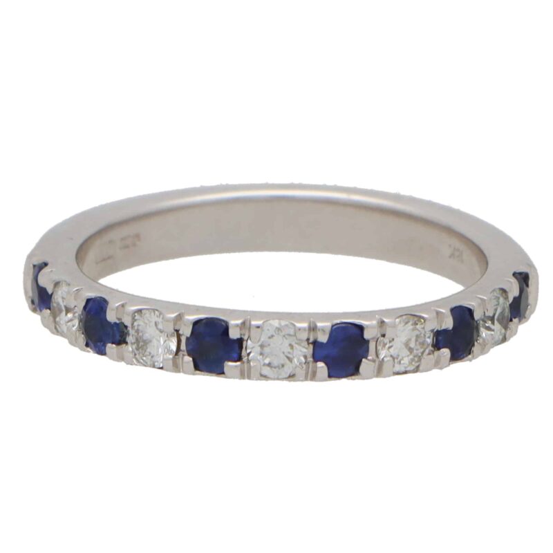 Sapphire and Diamond Half Eternity Band Ring