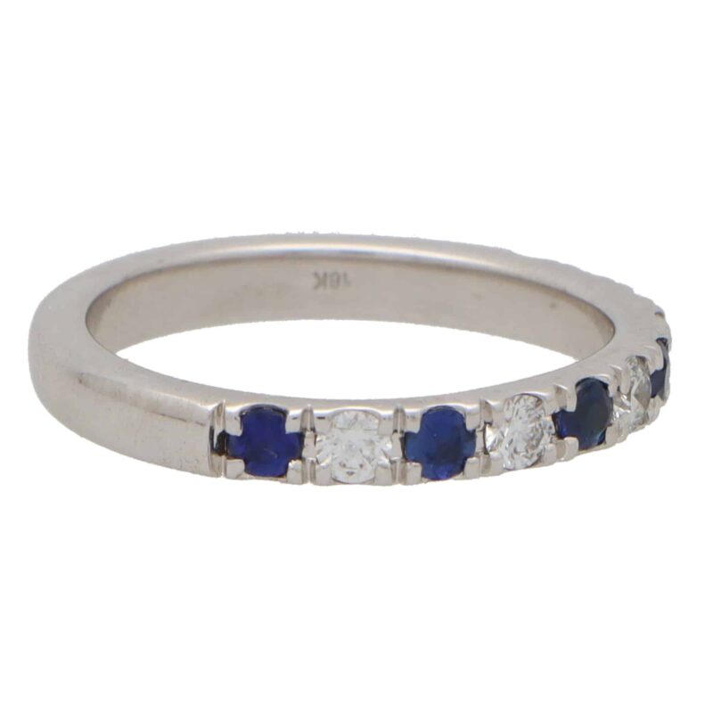 Sapphire and Diamond Half Eternity Band Ring