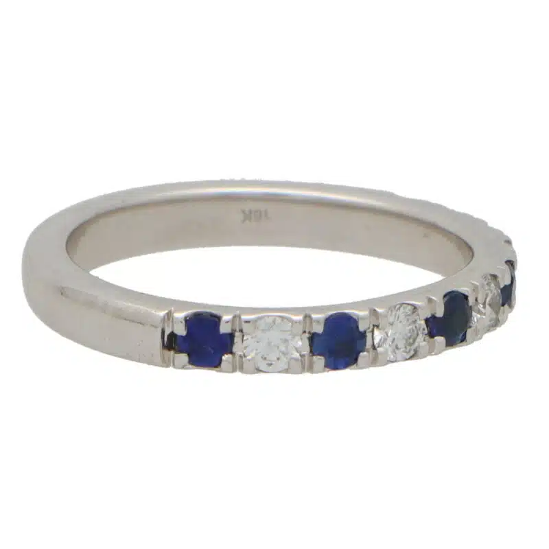 Sapphire and Diamond Half Eternity Band Ring