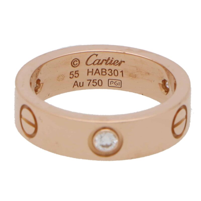 Cartier Three Diamond Love Ring in Rose Gold Size 55