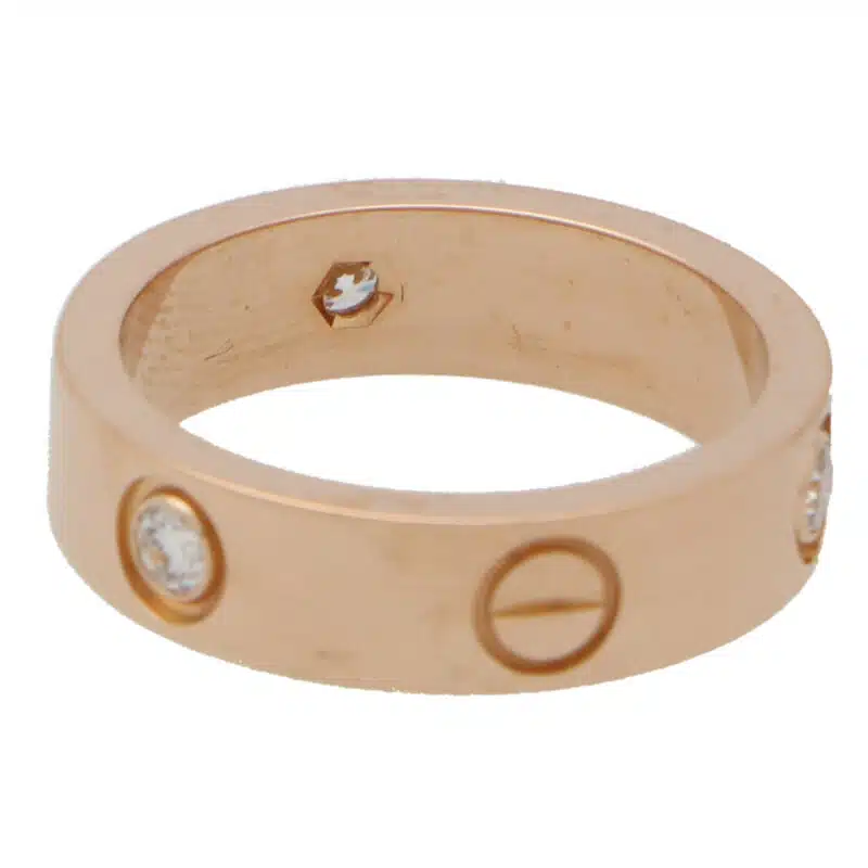 Cartier Three Diamond Love Ring in Rose Gold Size 55