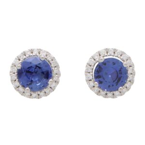 Contemporary Round Sapphire and Diamond Earrings