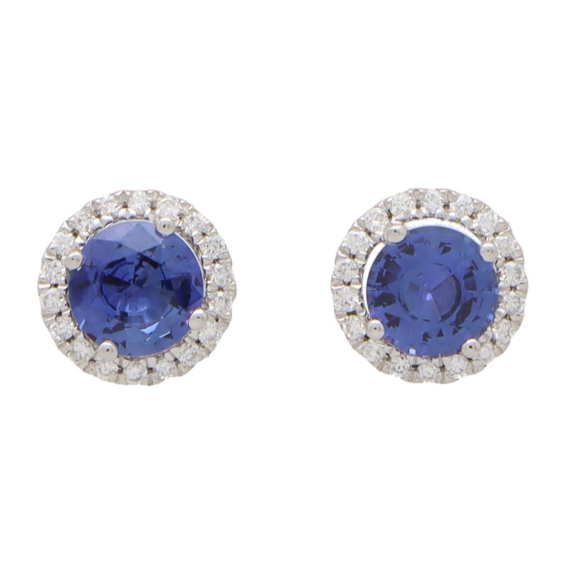 Contemporary Round Sapphire and Diamond Earrings