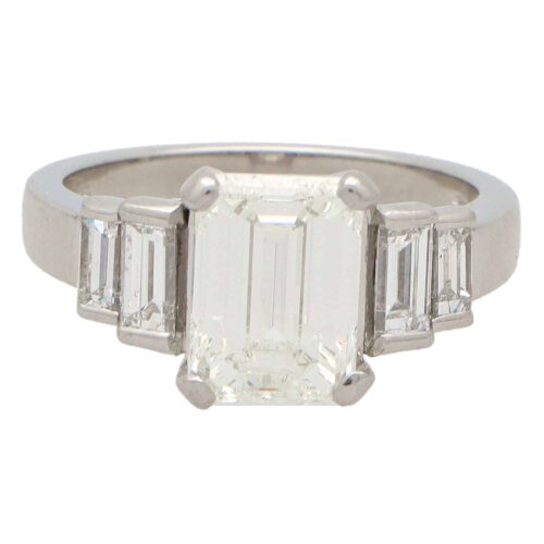 Vintage 2.48ct Emerald-Cut Diamond Five-Stone Ring in Platinum