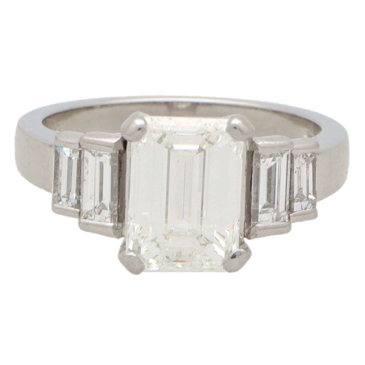 Vintage 2.48ct Emerald-Cut Diamond Five-Stone Ring in Platinum