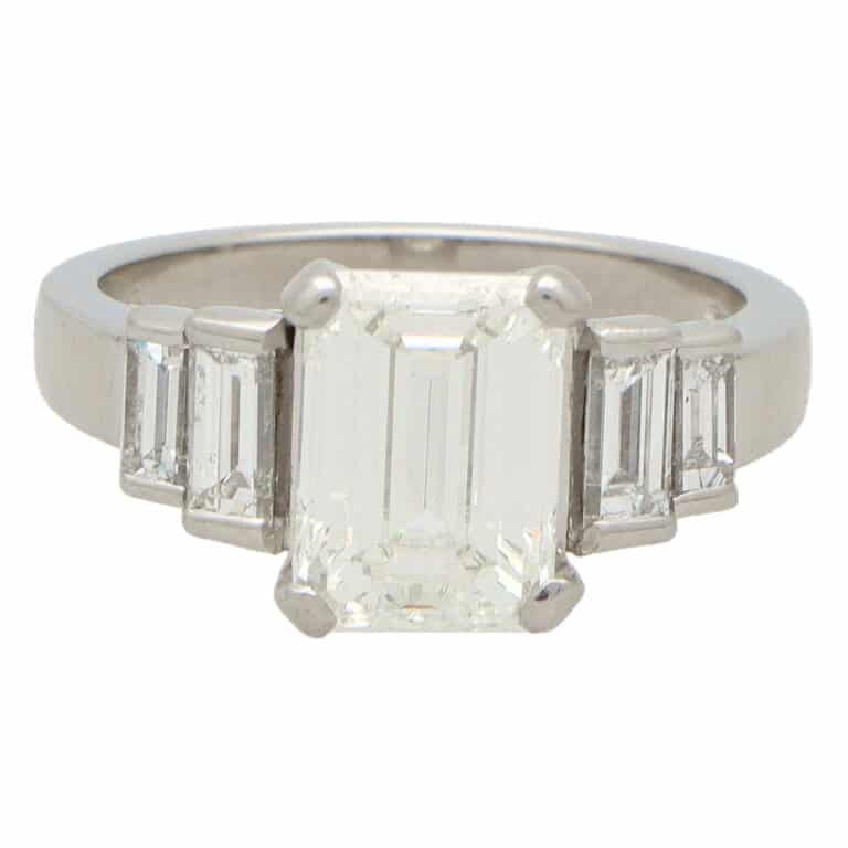 Vintage 2.48ct Emerald-Cut Diamond Five-Stone Ring in Platinum