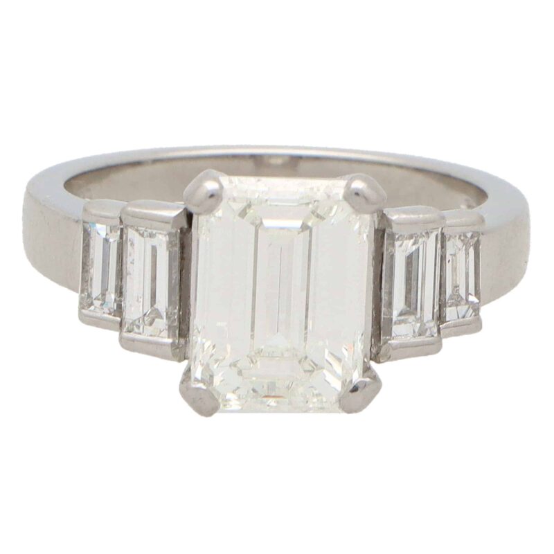 2.48 Carat Emerald Cut and Baguette Cut Diamond Ring