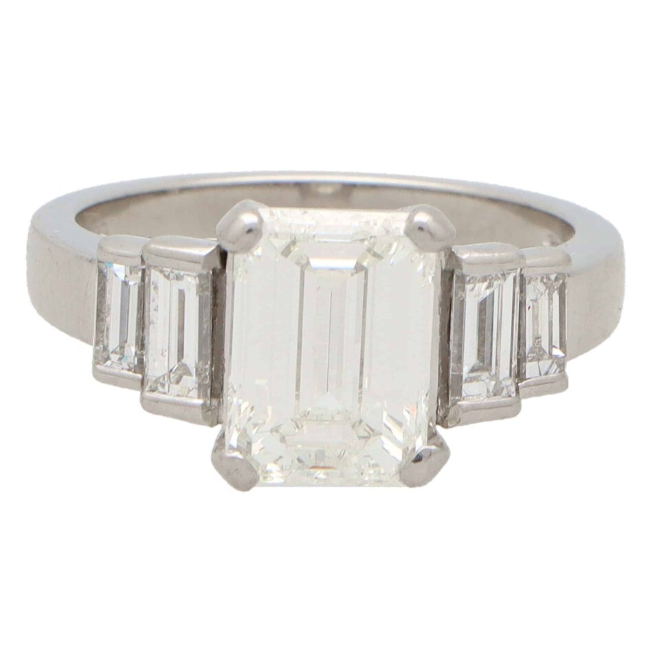 Vintage 2.48ct Emerald-Cut Diamond Five-Stone Ring in Platinum