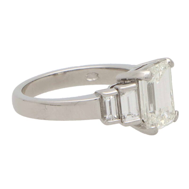 2.48 Carat Emerald Cut and Baguette Cut Diamond Ring