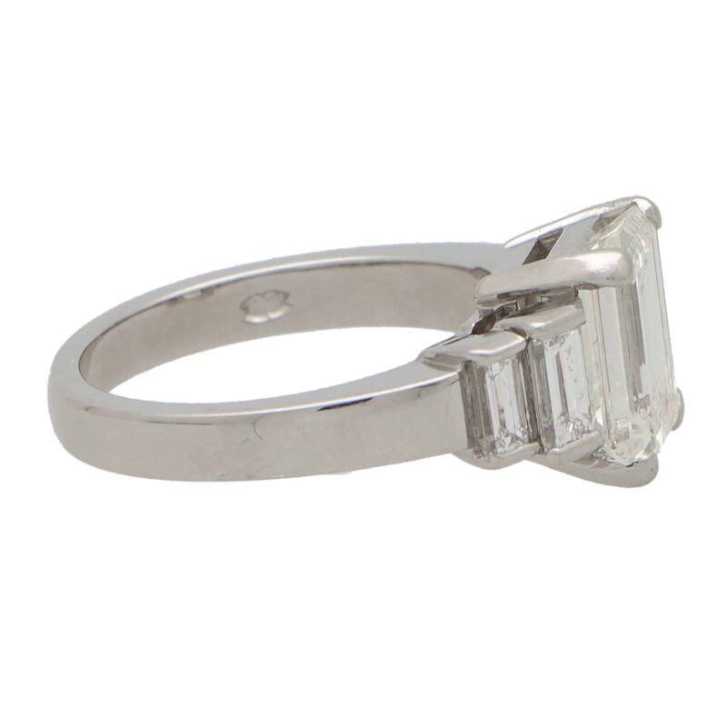 2.48 Carat Emerald Cut and Baguette Cut Diamond Ring