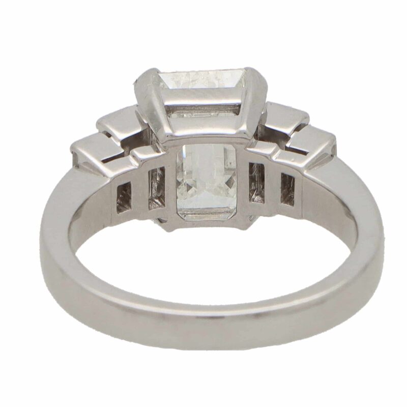 2.48 Carat Emerald Cut and Baguette Cut Diamond Ring