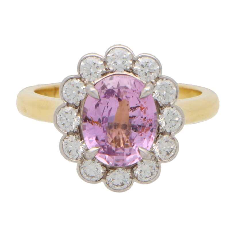 Pastel Pink Sapphire and Diamond Floral Cluster Ring