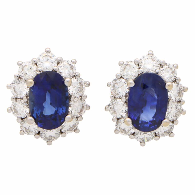 Sapphire and Diamond Oval Cluster Earrings