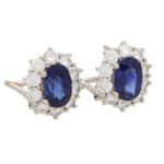 Sapphire and Diamond Oval Cluster Earrings