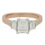 Certified Emerald Cut and Trapezoid Diamond Three Stone