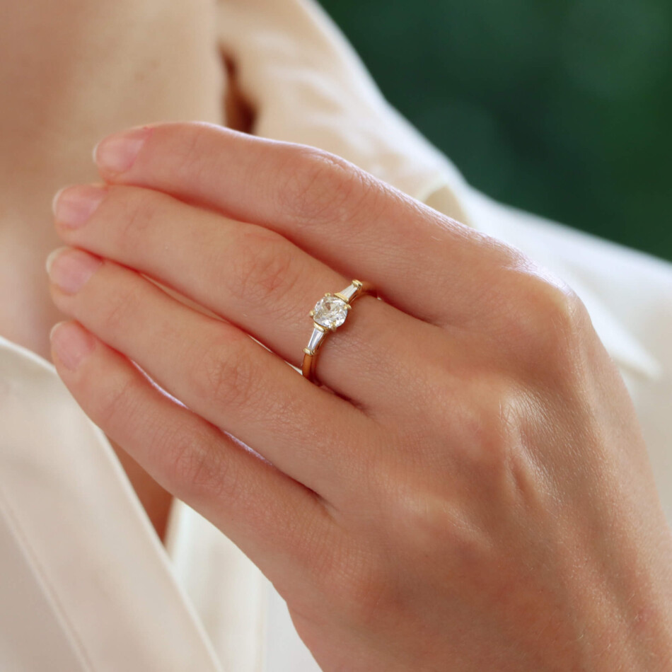 Vintage Old Mine Cut Diamond Three Stone Ring