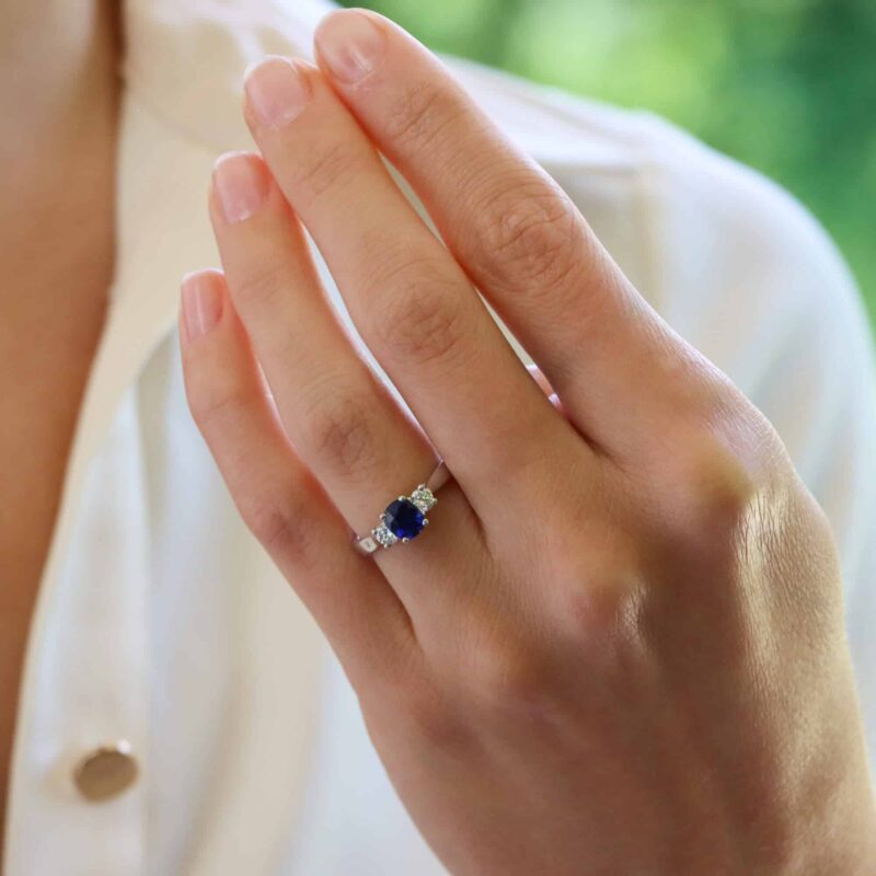 Blue Sapphire and Diamond Three Stone