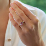 Mixed Cut Pink Sapphire and Diamond Three Stone Ring