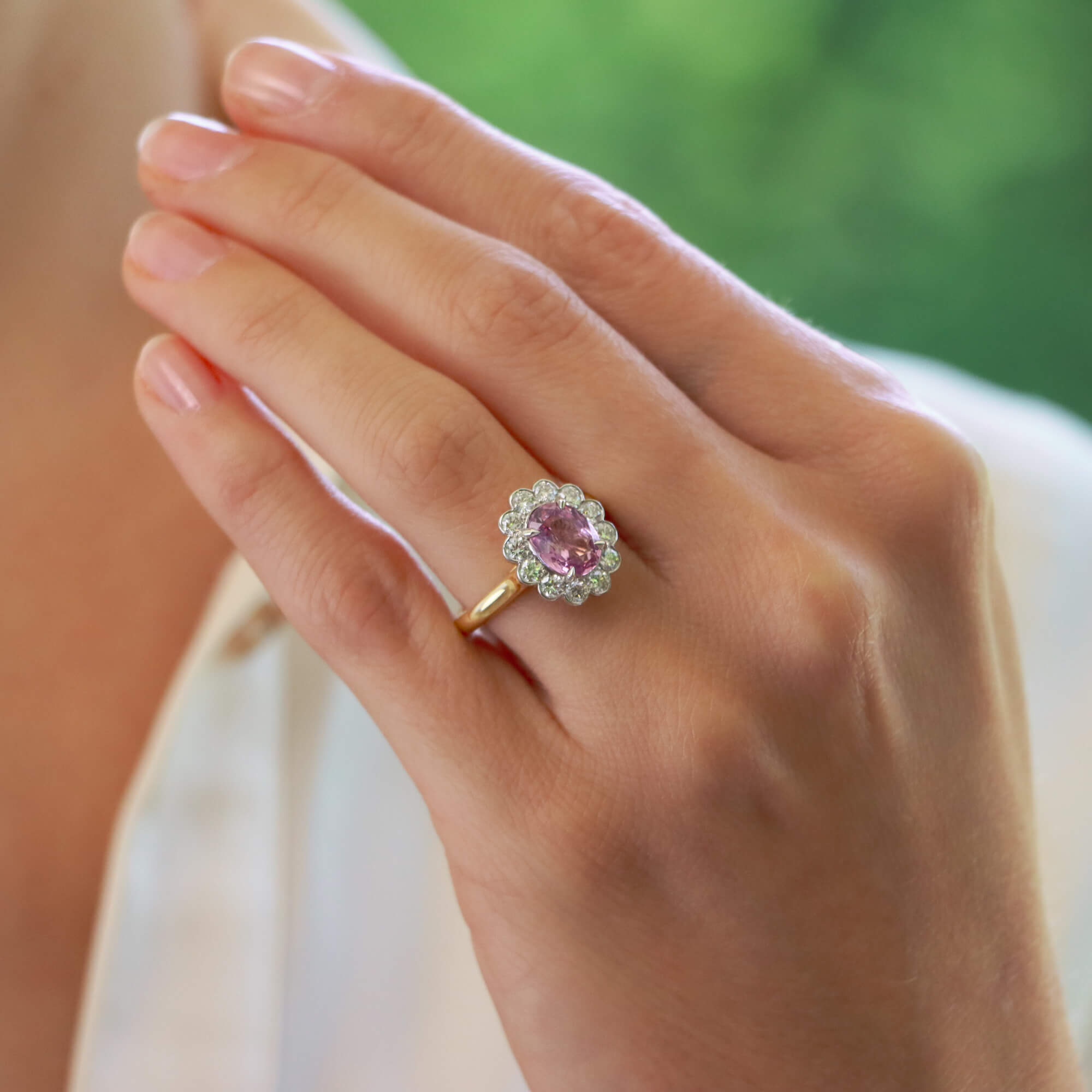 Pink sapphire store cluster ring