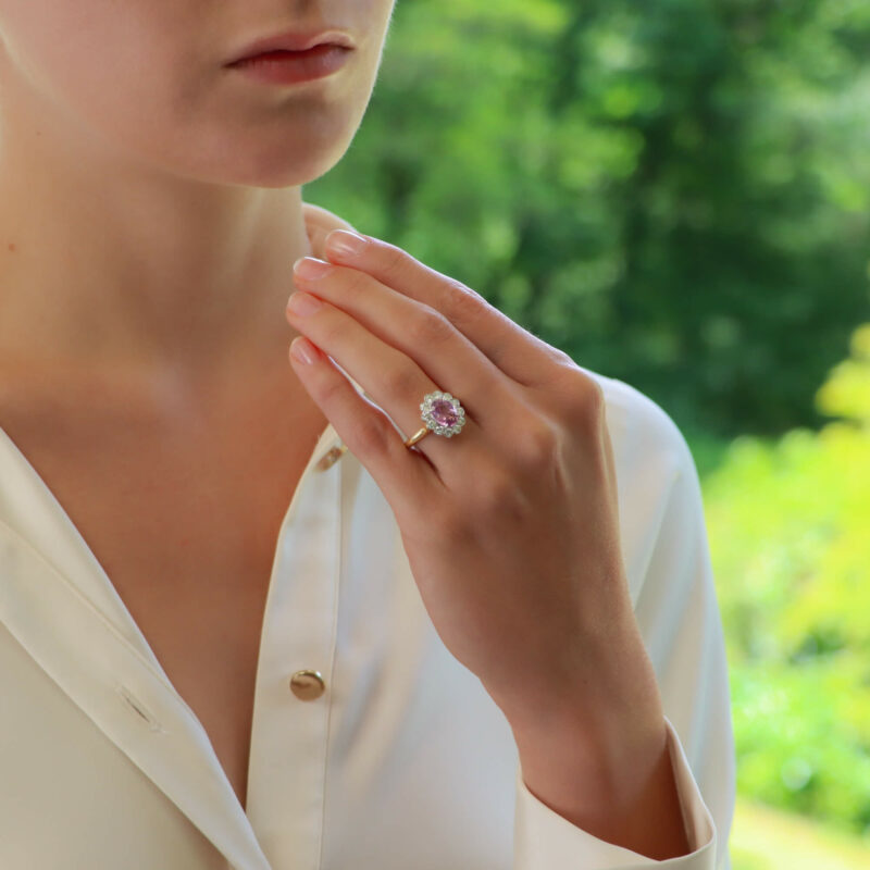 Pink Sapphire and Diamond Floral Cluster Ring