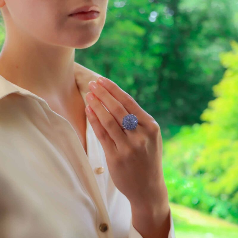 Hydrangea Briolette Blue Sapphire and Diamond Cluster Ring