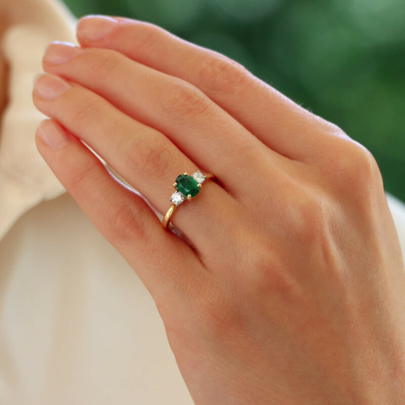 Emerald and Diamond Three Stone Ring