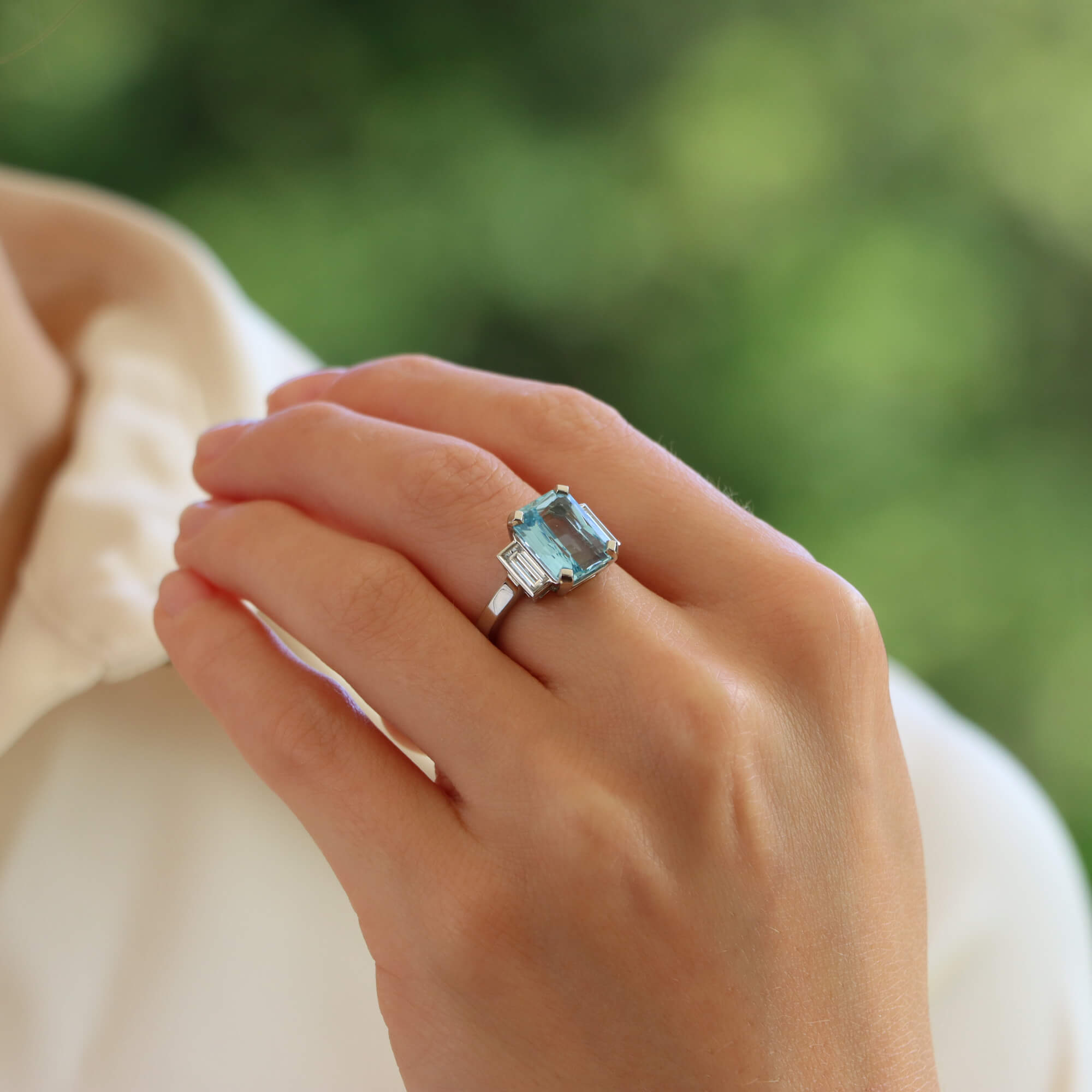Silver and sale aquamarine ring