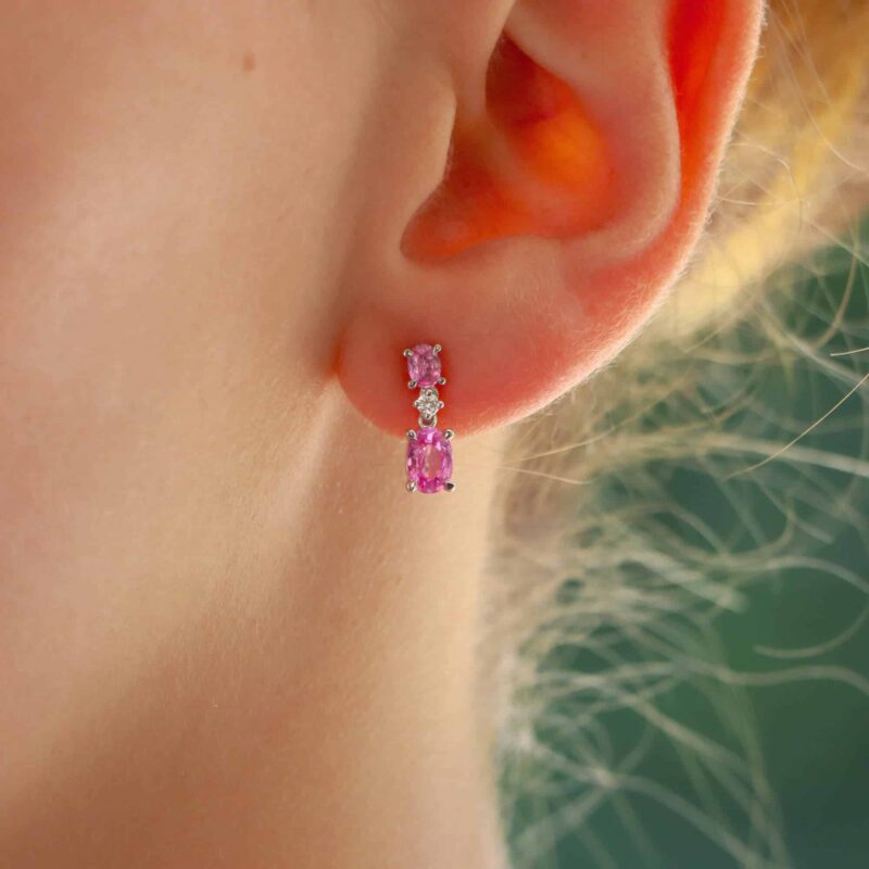 Pink Sapphire and Diamond Drop Earrings