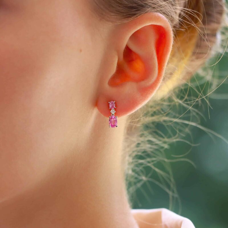 Pink Sapphire and Diamond Drop Earrings