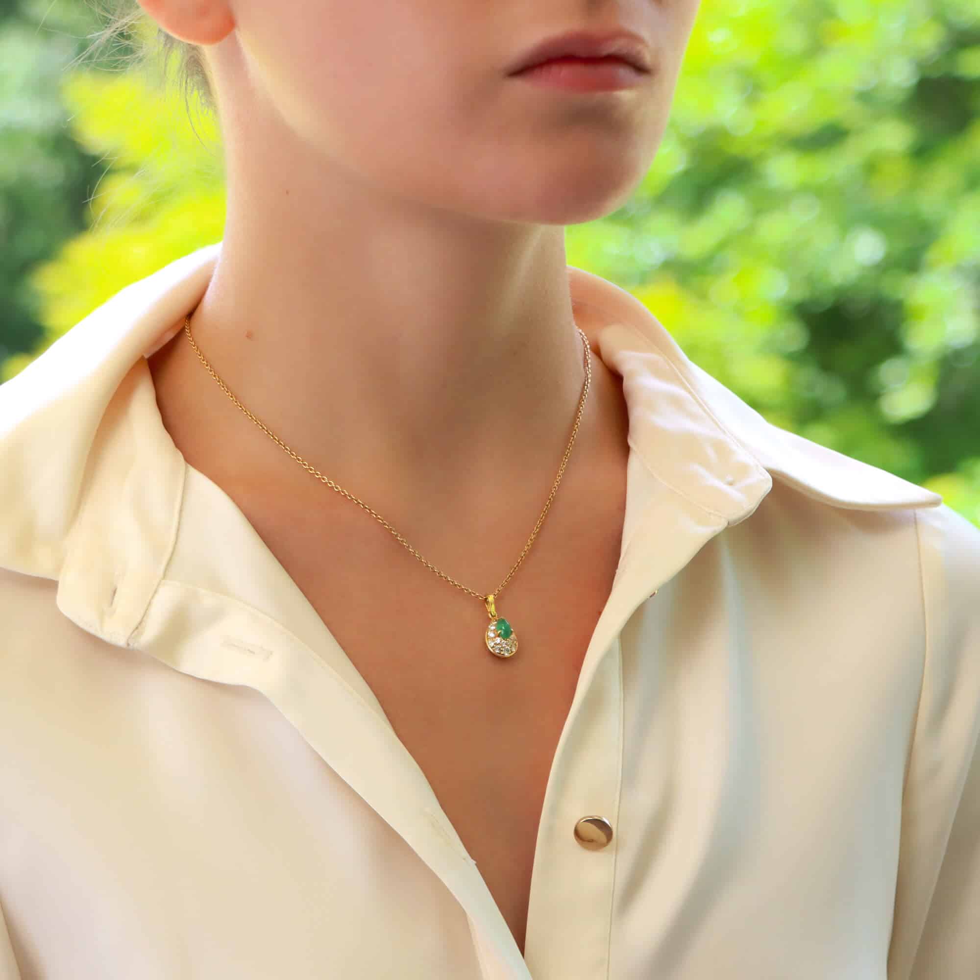 Vintage Van Cleef Arpels Chrysoprase and Diamond Pendant at Susannah Lovis Jewellers