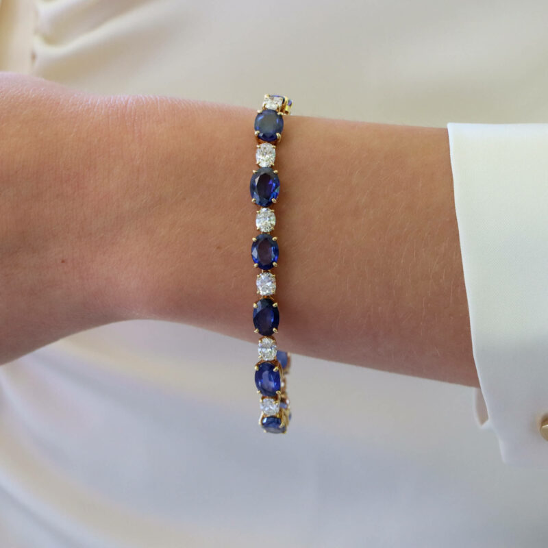 Vintage Oval Sapphire and Diamond Line Tennis Bracelet