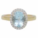 Aquamarine and Diamond Halo Cluster Ring