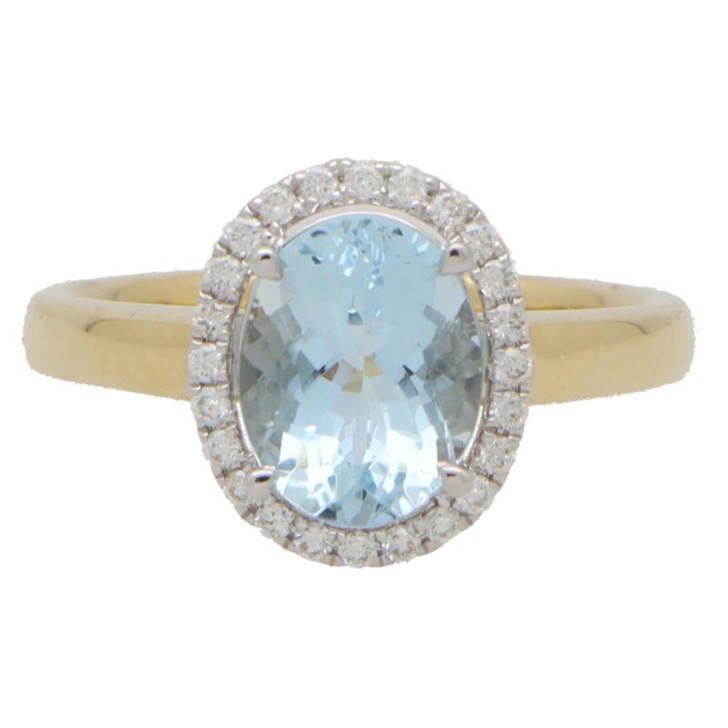 Aquamarine and Diamond Halo Cluster Ring