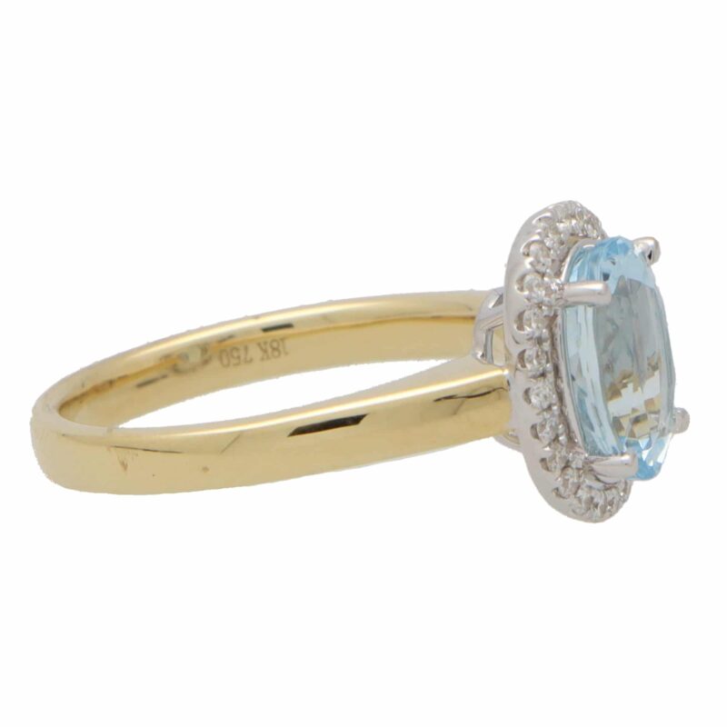 Aquamarine and Diamond Halo Cluster Ring