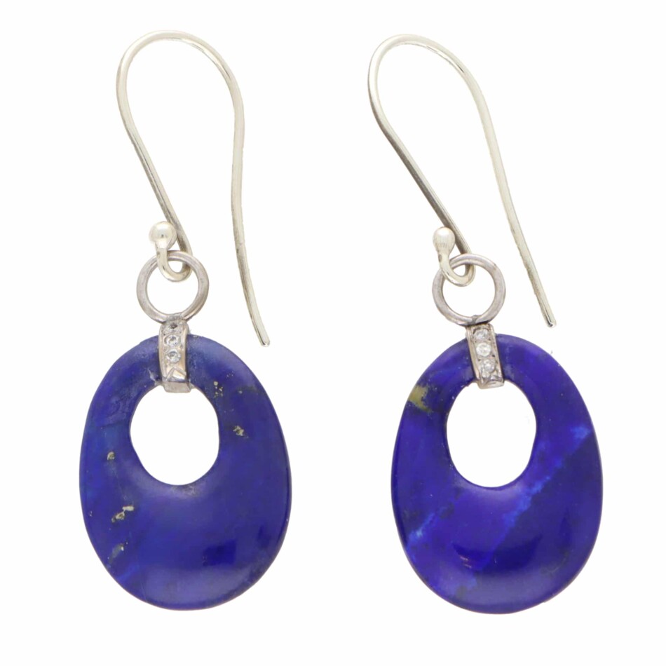 Vintage Lapis Lazuli and Diamond Drop Earrings