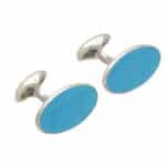 Elongated Oval Turquoise Blue Enamel Cufflinks