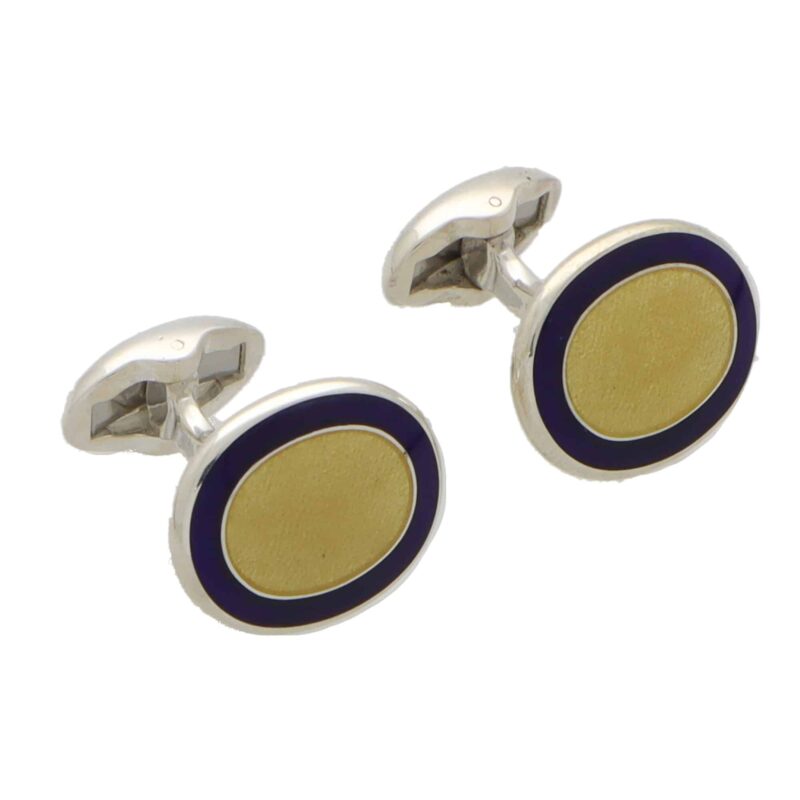 Yellow and Blue Enamel Swivel Back Cufflinks