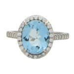 Aquamarine and Diamond Halo Ring in Platinum