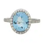Aquamarine and Diamond Halo Ring in Platinum